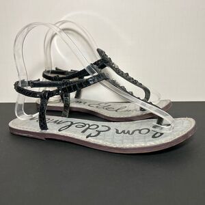 Womens SAM EDELMAN Studded Jewels Silver T Strap Sandals / Size 6